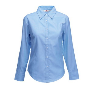   New Lady-fit Long Sleeve Oxford Shirt, oxford blue_L, 70% /, 30% / Fruit of the Loom