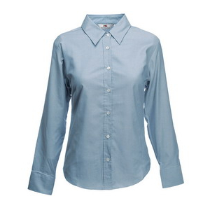  . New Lady-fit Long Sleeve Oxford Shirt, oxford grey_L, 70% /, 30% / Fruit