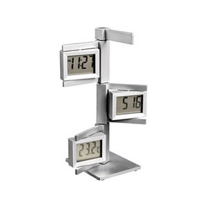 Фото Погодная станция «Указатель»: два циферблата для указания времени в разных часовых поясах, термометр (серебристый (матовый))