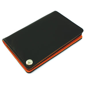 Фото Футляр для пластиковых карт,визиток,карт памяти и SIM-карт, черный с оранжевым, 7х10,3х1,2 см;искусственная кожа