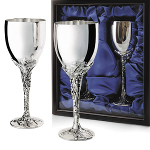 Фото Большие хрустальные бокалы для вина ,H-17,8 см, посеребренный металл - романтический подарок