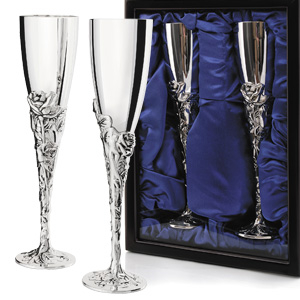 Фото Свадебные хрустальные бокалы для шампанского ( 2 шт), H-24,1 см, посеребренный металл