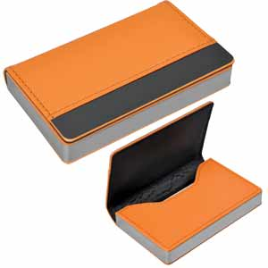 Фото Визитница "Горизонталь"; оранжевый; 10х6,5х1,7 см; иск. кожа, металл