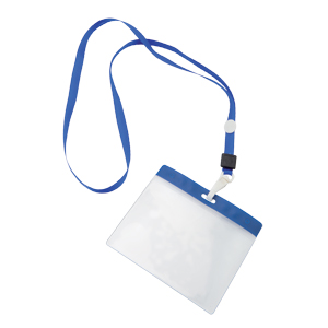 Фото Ланъярд-кармашек на ленте для бейджа, синий, 11,2х48,5х0,5 см, полиэстер, пластик