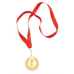 Фото Медаль наградная на ленте "Золото"; 48 см., D=5см.; текстиль, металл