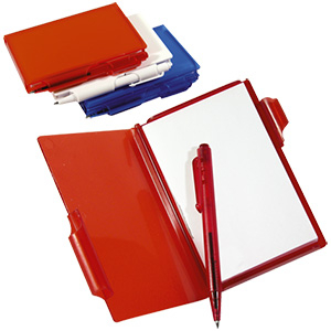 Фото Блокнот для записей с ручкой,красный, 10,5х7,9х1,1 см, пластик, тампопечать