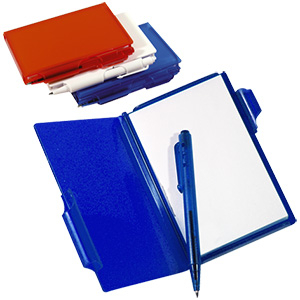 Фото Блокнот для записей с ручкой, синий,  10,5х7,9х1,1 см, пластик, тампопечать