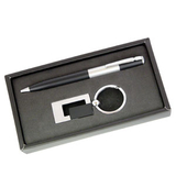 Набор: ручка, брелок, черный,16х9,5х2 см лазерная гравировка, тампопечать