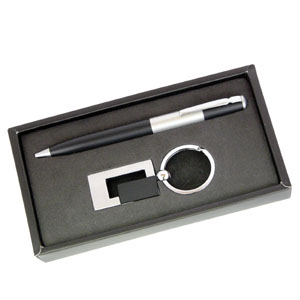 Фото Набор: ручка, брелок, черный,16х9,5х2 см лазерная гравировка, тампопечать