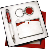 Набор: ручка, брелок, визитница, красный,16х16 см, металл/ лазерная гравировка, тампопечать