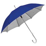 Зонт-трость с пластиковой ручкой под алюминий Silver, полуавтомат; синий с серебром; D=103 см; нейлон