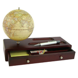 Настольный прибор с глобусом  и ящиком для канц. принадлежностей, D-10 см, 29,8х11х21 см, красное дерево/ шильд