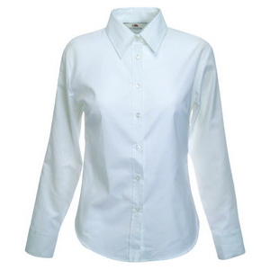 Фото Рубашка New Lady-fit Long Sleeve Oxford Shirt, бел._L, 70% х/б, 30% п/э «Fruit of the Loom»