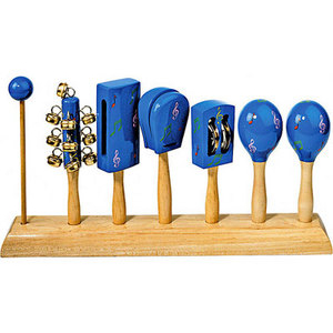 Фото Набор музыкальных инструментов «Фиеста» на деревянной подставке: маракасы, кастаньеты, бубенцы, тамбурин, драматический тон