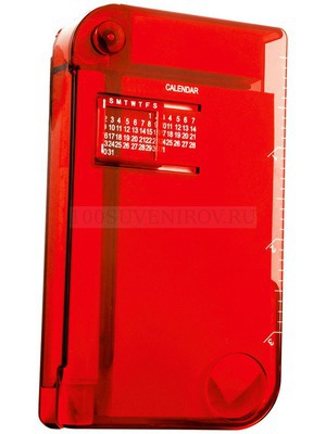 Фото Записная книжка с ручкой, «вечным» календарем, линейкой и лупой (красный)
