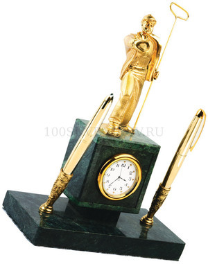 Фото Настольный прибор - часы Металлург (золотистый, зеленый)