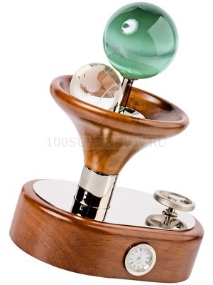 Фото Настольный прибор-релаксатор «Нирвана» с часами, магическим кристаллом, вращающимся глобусом и музыкальным сопровождением (коричневый)