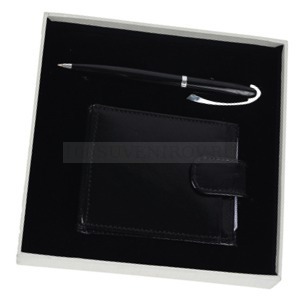 Фото Набор: футляр для 40 визиток, кредитных или дисконтных карт, шариковая ручка (черный, серебристый)
