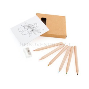 Фото Набор цветных карандашей с раскраской и точилкой, 7,4х9х1,5см, дерево, картон, бумага (коричневый)