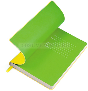 Фото Бизнес-блокнот "Funky" с цветным  форзацем, мягкая обложка,  линейка (желтый, зеленый)