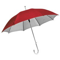 Автомобильный зонт-трость с пластиковой ручкой под алюминий Silver, полуавтомат; красный с серебром; D=103 cм