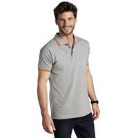 Рубашка поло мужская PASADENA MEN 200 с контрастной отделкой, серый меланж/оранжевый L