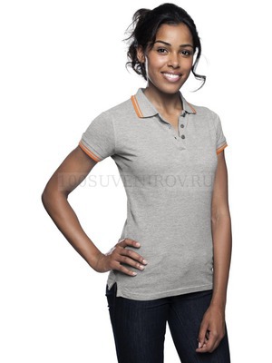 Фото Рубашка поло женская PASADENA WOMEN 200 с контрастной отделкой, серый меланж/оранжевый M «Sols»
