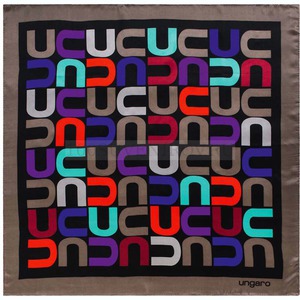 Фото Платок шелковый Ungaro модель «Monogramma» (коричневый, разноцветный)