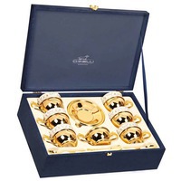 Роскошный набор золотистый CHINELLI на 6 персон: керамические чашки, подстаканники, блюдца, сахарница из латуни, ложки из стали