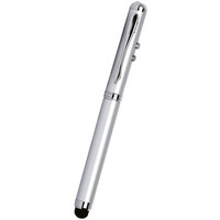 Ручка шариковая с фонариком, лазерной указкой и стилусом для емкостного экрана, серебристая