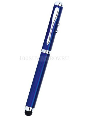 Фото Ручка шариковая с фонариком, лазерной указкой и стилусом для емкостного экрана, синяя (синий)