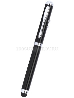 Фото Шариковая ручка черная с фонариком, лазерной указкой и стилусом для емкостного экрана