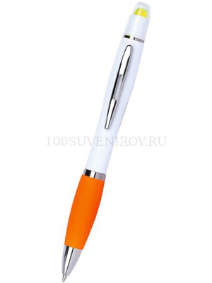 Фото Ручка шариковая с восковым маркером белая/оранжевая (белый,  оранжевый)