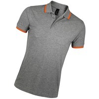 Поло "Pasadena Men" серый-меланж, оранжевый_XL, 100% х/б, 200г/м2