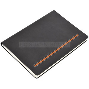 Фото Бизнес-блокнот А5  "Silky", черный,  твердая обложка,  в клетку (оранжевый)