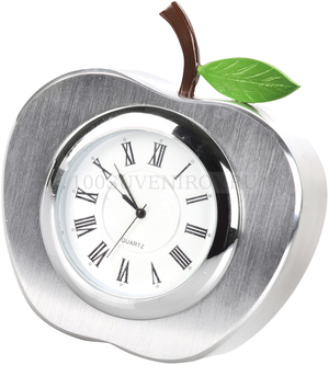Фото Часы настольные "Серебряное яблоко" (серебристый, коричневый, зеленый)