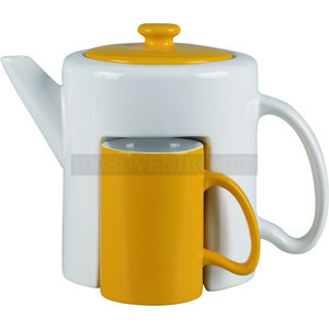 Фото Набор: чайник, 2 чашки (белый, желтый)
