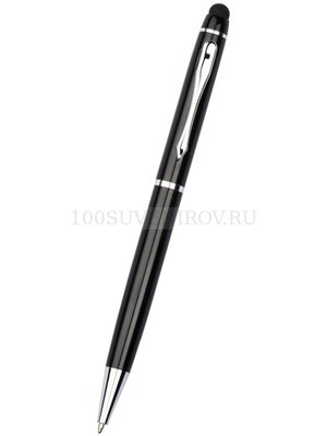 Фото Ручка шариковая со стилусом для емкостного экрана в футляре, черная (черный, серебристый)