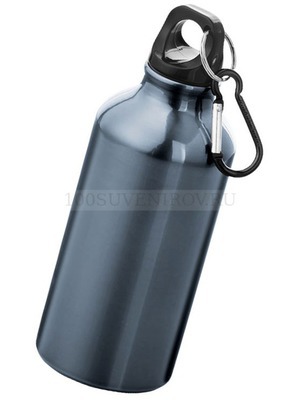 Фото Металлическая бутылка OREGON с карабином под нанесение логотипа, 400 мл., d6,6 x 17,6 см, темно-синий (мокрый асфальт, черный)