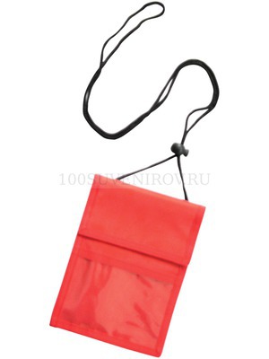 Фото Нагрудное дорожное портмоне со шнурком, красное (красный)
