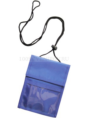 Фото Нагрудное дорожное портмоне со шнурком, синее (синий)