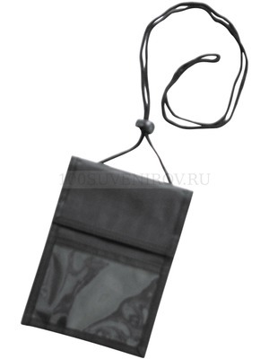 Фото Нагрудное дорожное портмоне со шнурком, черное (черный)