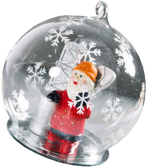 Фото Новогодний шар с Дедом Морозом — нефтянником (красный,прозрачный)