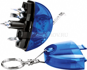Фото Брелок-рулетка с набором отверток и фонариком (синий)