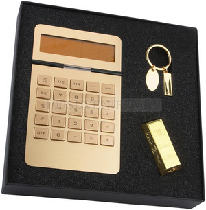 Фото Набор «Мидас»: брелок и зажигалка в виде слитков золота, калькулятор (золотистый)
