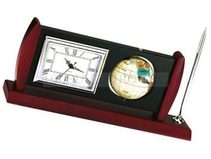 Фото Настольный прибор «Васко да Гама» с часами, ручкой и глобусом (черный,красное дерево,серебристый)