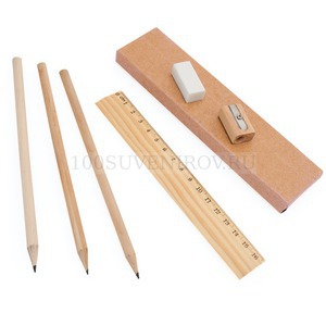 Фото Набор "Line":карандаш простой (3шт.),линейка,точилка и ластик,4,5х17,7х1,3см, дерево,картон,резина (коричневый)