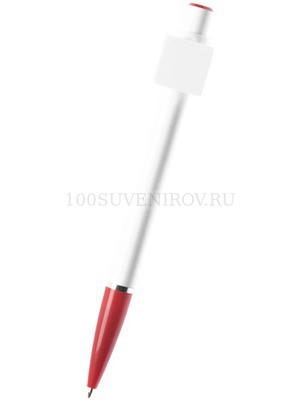 Фото Ручка шариковая «Тенерифе» с квадратным клипом для печати QR-кода, белая/красная (белый,  красный)