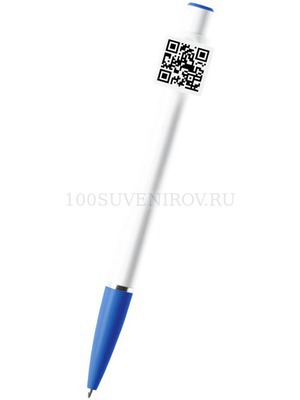 Фото Ручка шариковая «Тенерифе» с квадратным клипом для печати QR-кода белая/синяя (белый, синий)