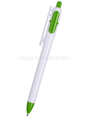Фото Ручка шариковая с белым корпусом и цветными вставками, белый/зеленый